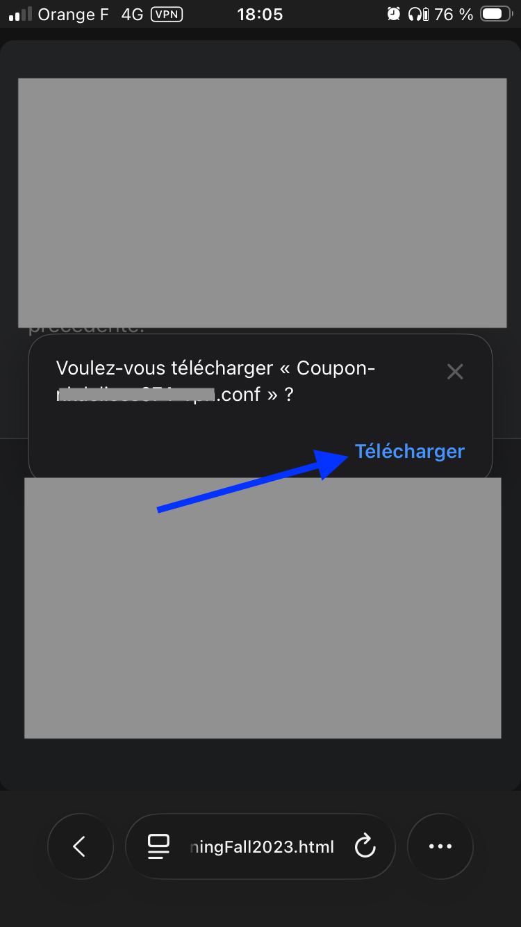 Fenêtre de confirmation avec le bouton Télécharger