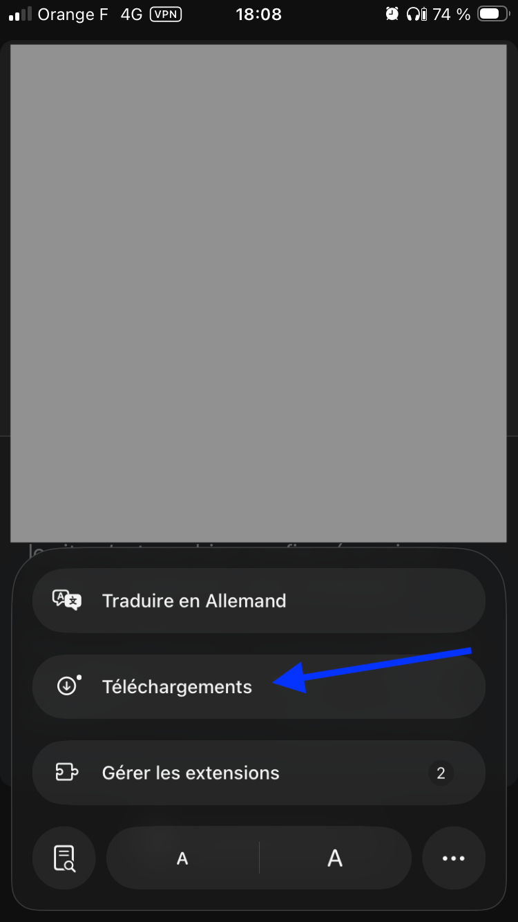 Option Téléchargements dans le menu Safari